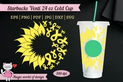 Sunflower Half Bone Cancer SVG, for tumbler Cold Cup 24 Oz Product Image 1