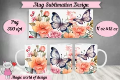 Flowers and butterflies Mug wrap 11oz & 15oz, sublimation Product Image 1