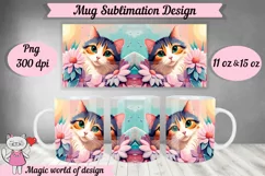 Cat in flowers sublimation design PNG for mug 11oz & 15oz Product Image 1