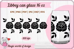 Peony flower silhouette Libbey 16oz can glass svg Product Image 1