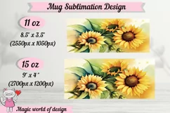 Watercolor Sunflower Mug Design PNG, 11oz & 15oz mug Product Image 2