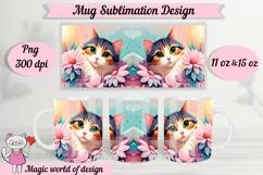 Cat in flowers sublimation design PNG for mug 11oz & 15oz Product Image 2