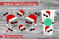 Santa skull with glasses svg, Full Wrap Venti Cold Cup 24 oz Product Image 1