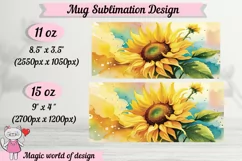 Sunflower Design mug template PNG, 11oz & 15oz mug Product Image 2