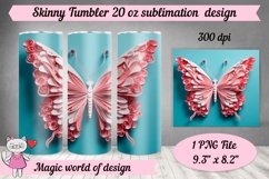 3D Butterfly 20 oz Skinny Tumbler Wrap PNG, Sublimation Product Image 1