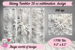 3D White Flower skinny Tumbler 20 oz Product Image 1