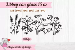 Wildflower line art svg for Libbey Can Glass 16 oz hand draw Product Image 2