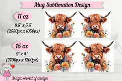 Bull in flowers Mug Sublimation Template PNG 11oz & 15oz Product Image 2