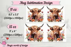 Bull in flowers Mug Sublimation Template PNG 11oz & 15oz Product Image 2