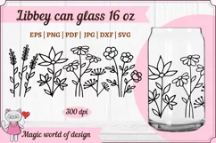 Wildflower line art svg for Libbey Can Glass 16 oz hand draw Product Image 1