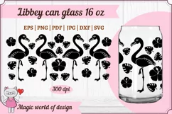 Flamingo with Hibiscus silhouette Libbey Can Glass 16 oz Product Image 1