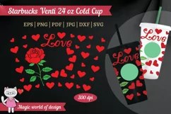 Red Roses with hearts for Full Wrap Venti Cold Cup 24 ozDeca Product Image 1