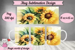 Watercolor Sunflower Mug Design PNG, 11oz & 15oz mug Product Image 1