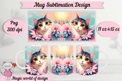 Cat in flowers sublimation design for Mug 15 oz 11 oz Product Image 2