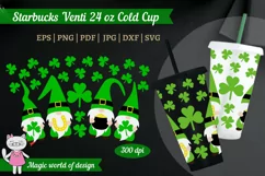 St Patricks day Gnomes SVG for Venti Cold Cup 24 oz No hole Product Image 1