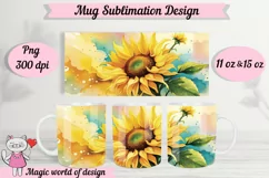 Sunflower Design mug template PNG, 11oz & 15oz mug Product Image 1