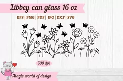 Wild flowers butterfly svg Full Wrap Libbey 16 oz can glass Product Image 2