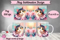 Cat in flowers sublimation design for Mug 15 oz 11 oz Product Image 1