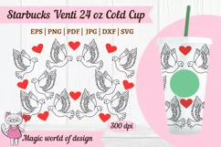 Doves & Heart linear svg for tumbler Venti Cold Cup 24 oz Product Image 2