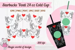 Doves & Heart linear svg for tumbler Venti Cold Cup 24 oz Product Image 1