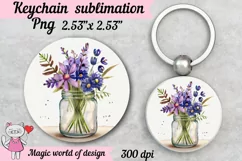 Wildflowers in a jar for keychain sublimation design png Product Image 1