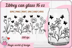Wild flowers butterfly svg Full Wrap Libbey 16 oz can glass Product Image 1