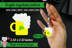 St Patricks Day foam beer, Shamrock acrylic keychain pattern Product Image 1