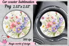 Wildflowers Car Coaster Sublimation Design png Product Image 1