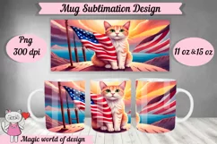 American flag ginger cat Mug Sublimation PNG 11oz & 15 oz Product Image 1