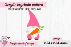 Acrylic Keychain pink Gnome svg with carrots Pattern Product Image 2