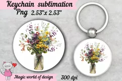 Wildflowers bouquet in jar for keychain, sublimation png Product Image 1