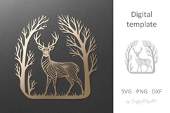 Forest Deer laser cut file, Deer paper cutting silhouette Product Image 1