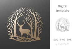 Forest Deer laser cut file, Deer paper cutting silhouette Product Image 1