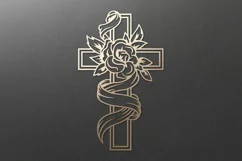 Floral Cross SVG. Christian Jesus Cross, rose flower, ribbon Product Image 3