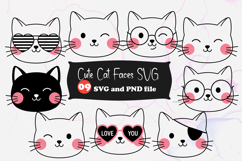 Cute Cat Faces SVG 8 Kawaii Kitty Expressions Cut Files Product Image 1