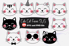 Cute Cat Faces SVG 8 Kawaii Kitty Expressions Cut Files Product Image 1