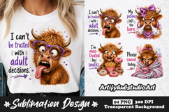 I Cant Be Trusted With Adult Decisions Funny Highland Cow Product Image 1