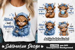 Attitude Level Legendary Highland Cow Sublimation PNG Funny Product Image 1