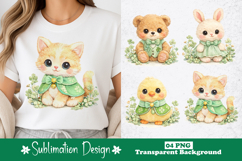 Soft Pastel Lucky Animals with Clover Cape PNG Product Image 1