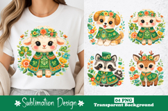 Floral St. Patrick’s Day Baby Animals Sublimation PNG Product Image 1