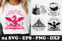 Lost In My Fantasy World Dragon Book Lover SVG Design Product Image 1