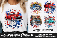 USA All Day Vintage Truck Clipart Sublimation PNG Product Image 1