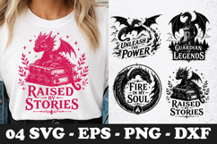 Raised By Stories Cute Baby Dragon Reading SVG Design Product Image 1