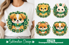 Ornate Clover Frame Woodland Animals Sublimation PNG Product Image 1