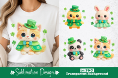 Lucky Clover Kawaii Animals with Green Hat PNG Set Product Image 1