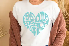 Pensacola Beach Florida Heart SVG | Coastal Word Art Cut Product Image 2