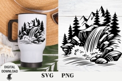 Travel clipart, Nature landscape, Mountain svg, waterfall Product Image 1