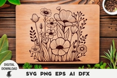 Wildflowers svg, Laser cut SVG, Cutting board SVG, Product Image 1