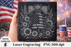 America Laser Engraving, USA flag, 4th of July, flowers Product Image 1