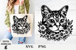 Cat svg Cute cat svg, cat flower svg, flower svg Product Image 1